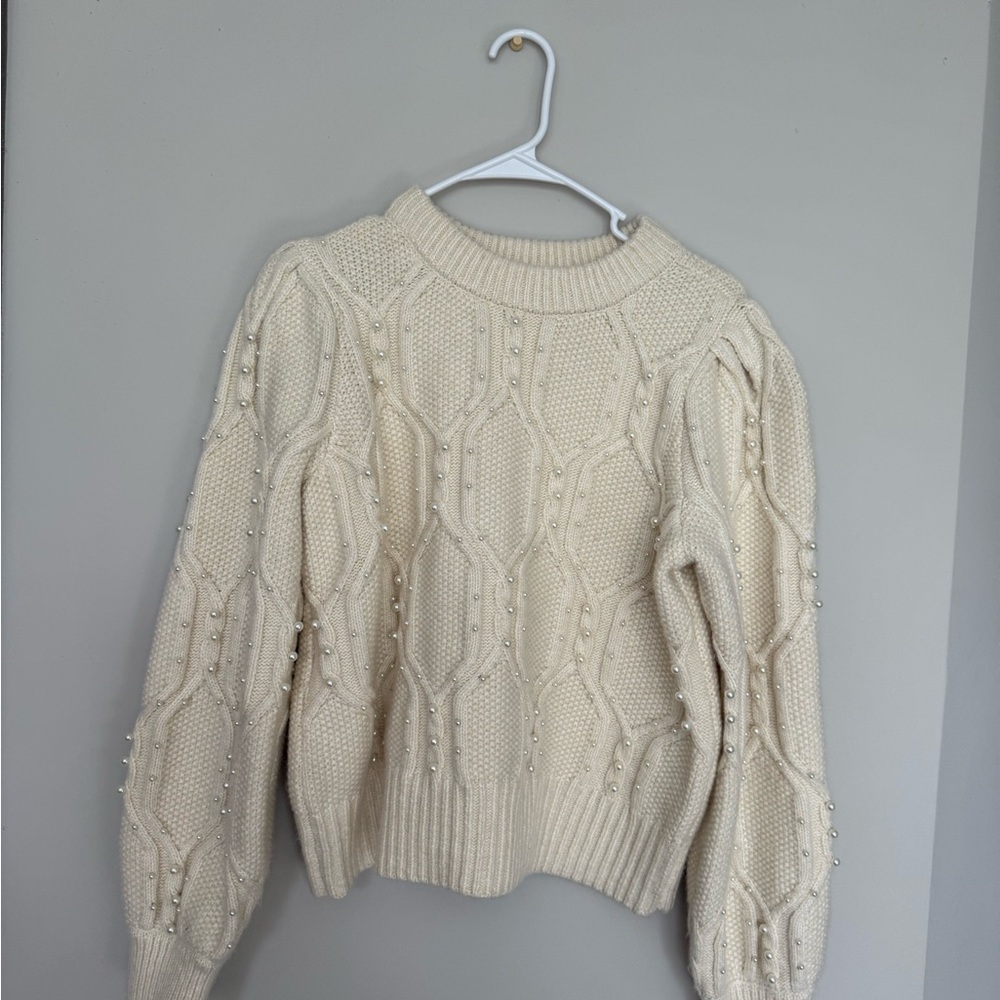 Elegant Cream Sweater with Pearl Detailing